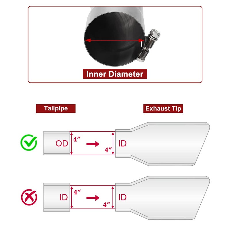 Upower مخرج عادم ديزل Upower بقطر 4 إنش مدخل و 4 إنش مخرج بطول 12 إنش من الفولاذ المقاوم للصدأ 304 مع أنبوب ذيل مثبت بالبراغي - Image 3